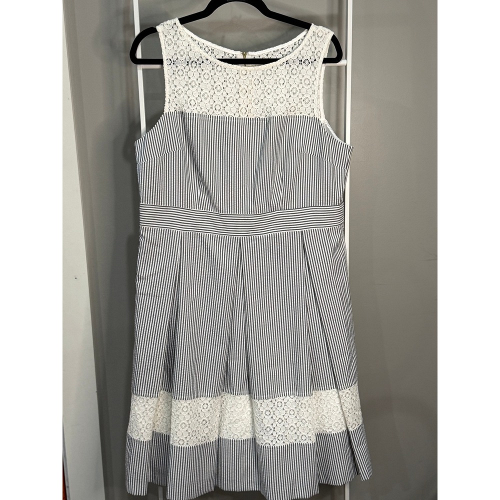 DB Established 1962 Seersucker Lace Pinstripe Dress Gray White Size 16